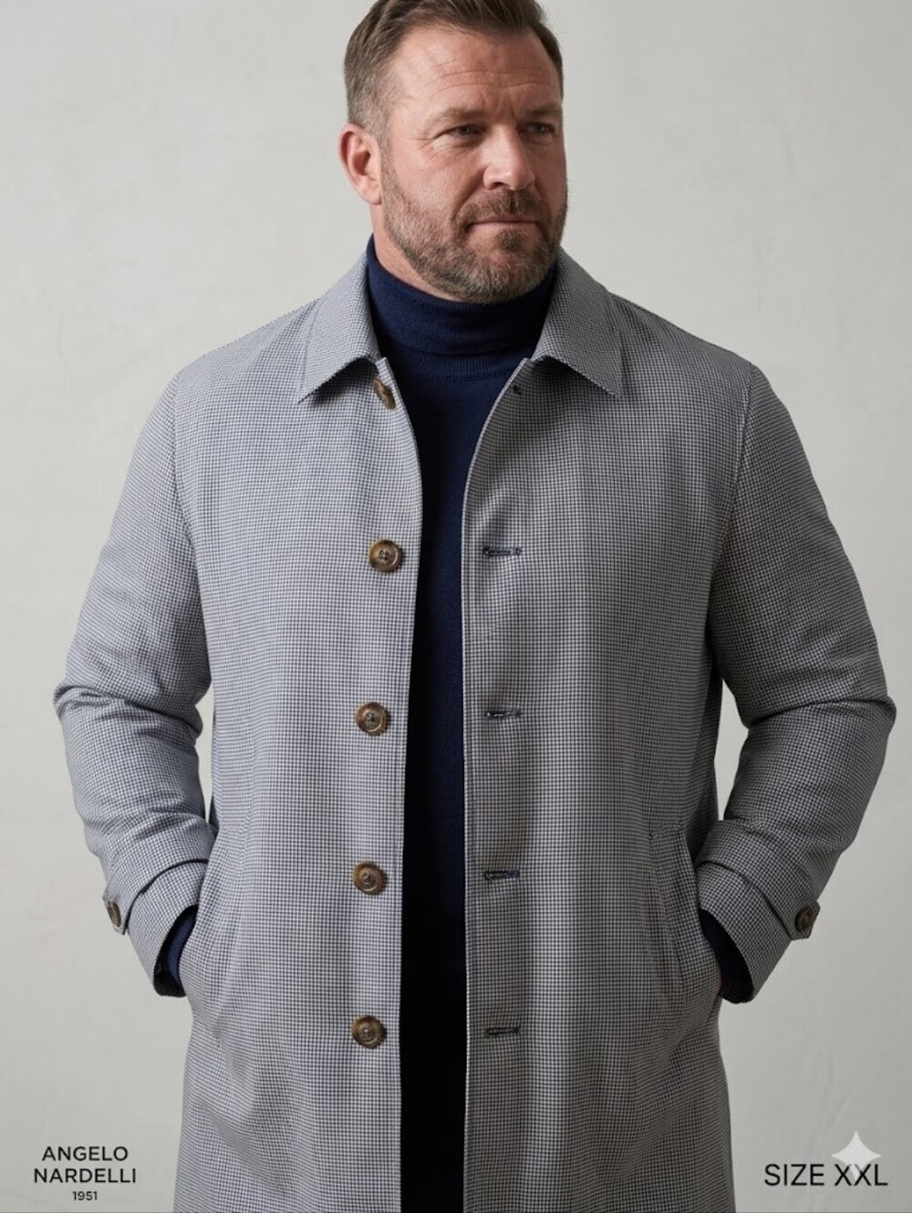 Angelo Nardelli - Designer Men's XXL Puppytooth Packable Jacket - Made In Italy